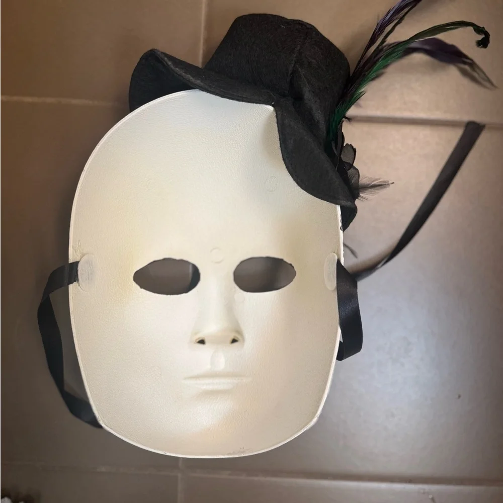MARDI GRAS Day of the Dead Full Face Mask Top Hat Colorful Tie Back Adult